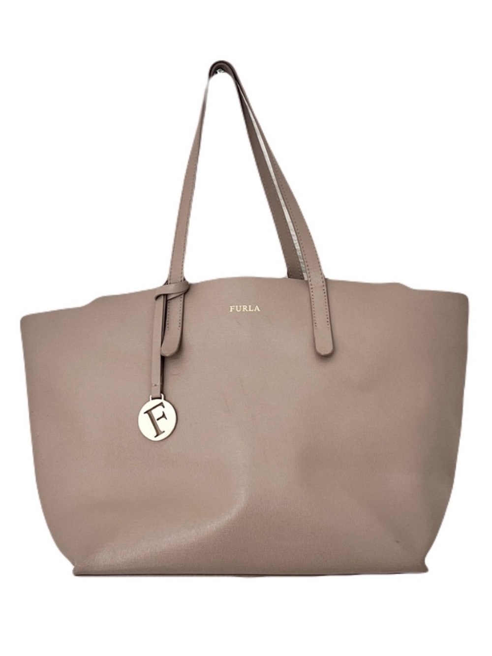 Furla Greige Grey Beige Saffiano Leather Medium ‘Sally’ Tote